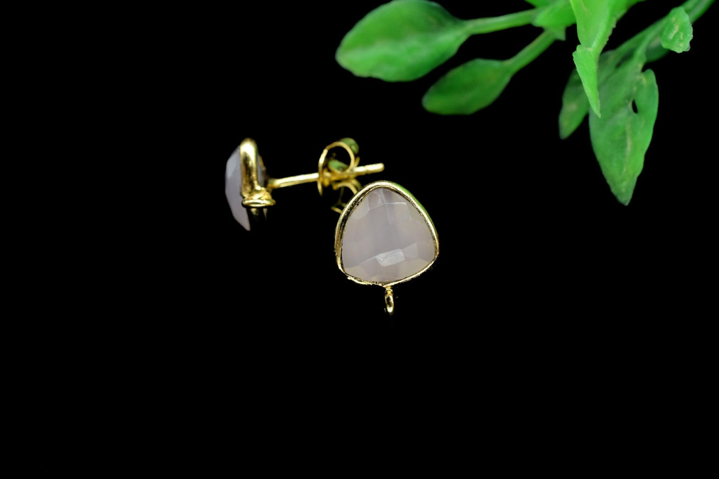 Pink Chalcedony 8mm Earring Connector,Triangle Earrings Connector,Earring Making Connector,Bezel frame Earrings Connector,Gemstone Connector