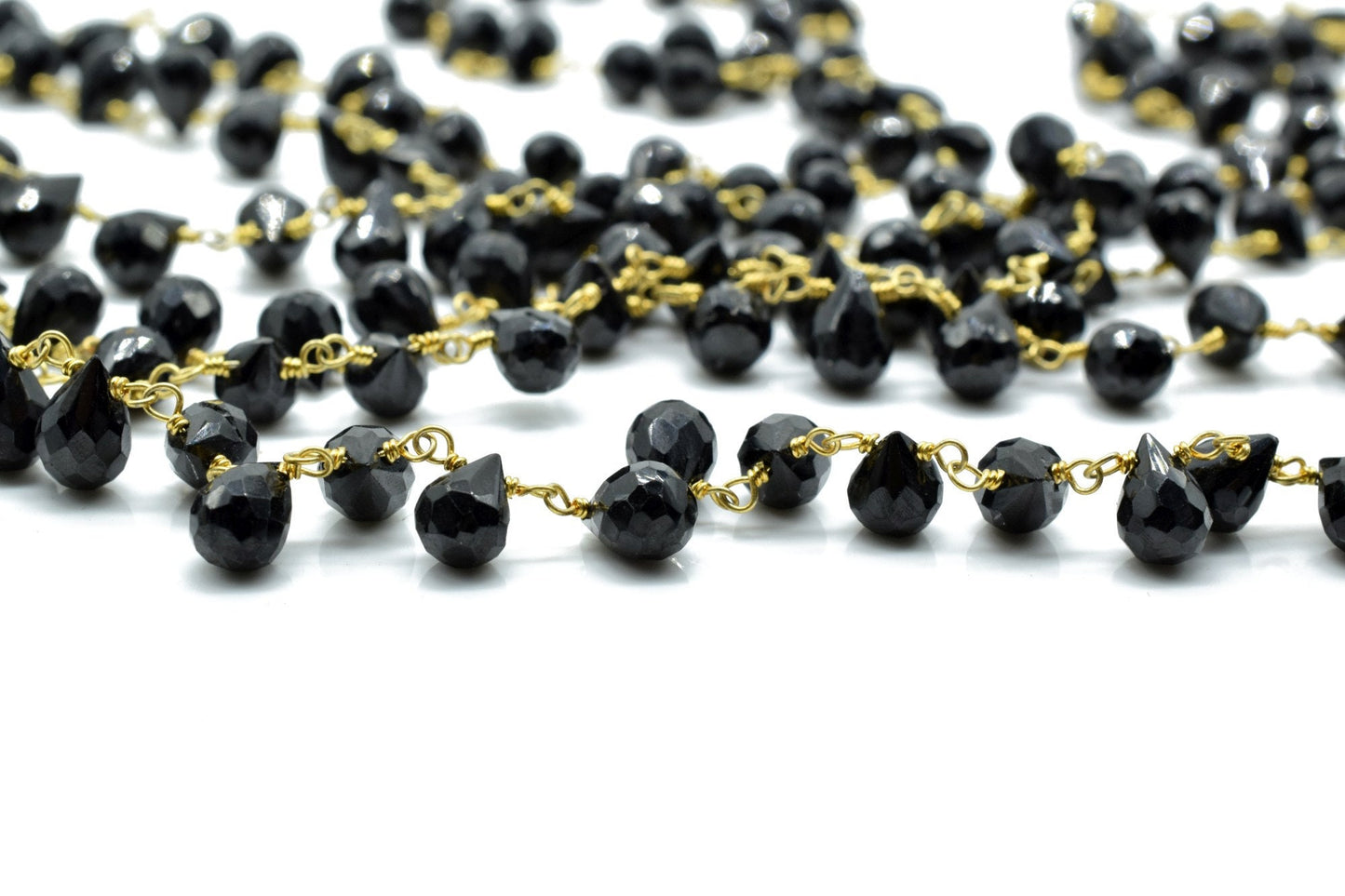 Black Onyx 6x8mm Drops Beaded Chain,Black Onyx Drops Rosary,Black Onyx Wire Wrap Chain,Black Onyx Drops chain,Jewelry Making craft & Chain,