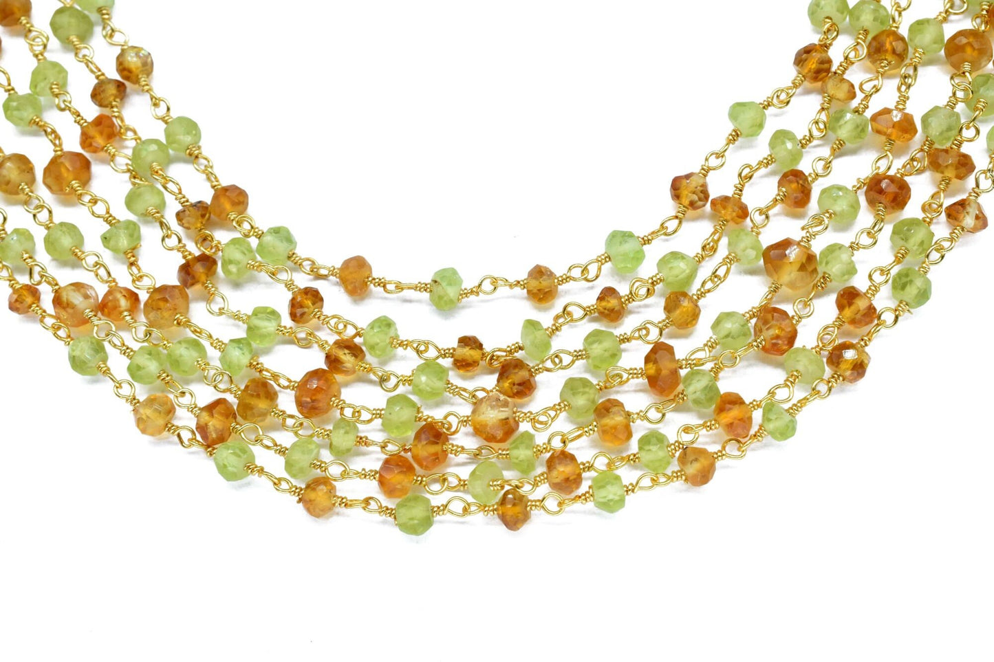 Peridot 3mm Beaded Chain,Faceted Peridot Rosary Style Beaded Chain,citrine beaded chian,multi gemstone beaded chian,wire wrapped,handmade,