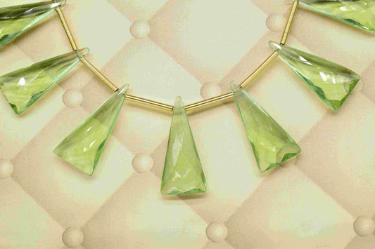 Green Amethyst Triangle Shape Briolettes,Green Faceted Beads,Green Gemstone Briolettes,Fancy Shape Briolette,Green Amethyst Jewelry Supplies