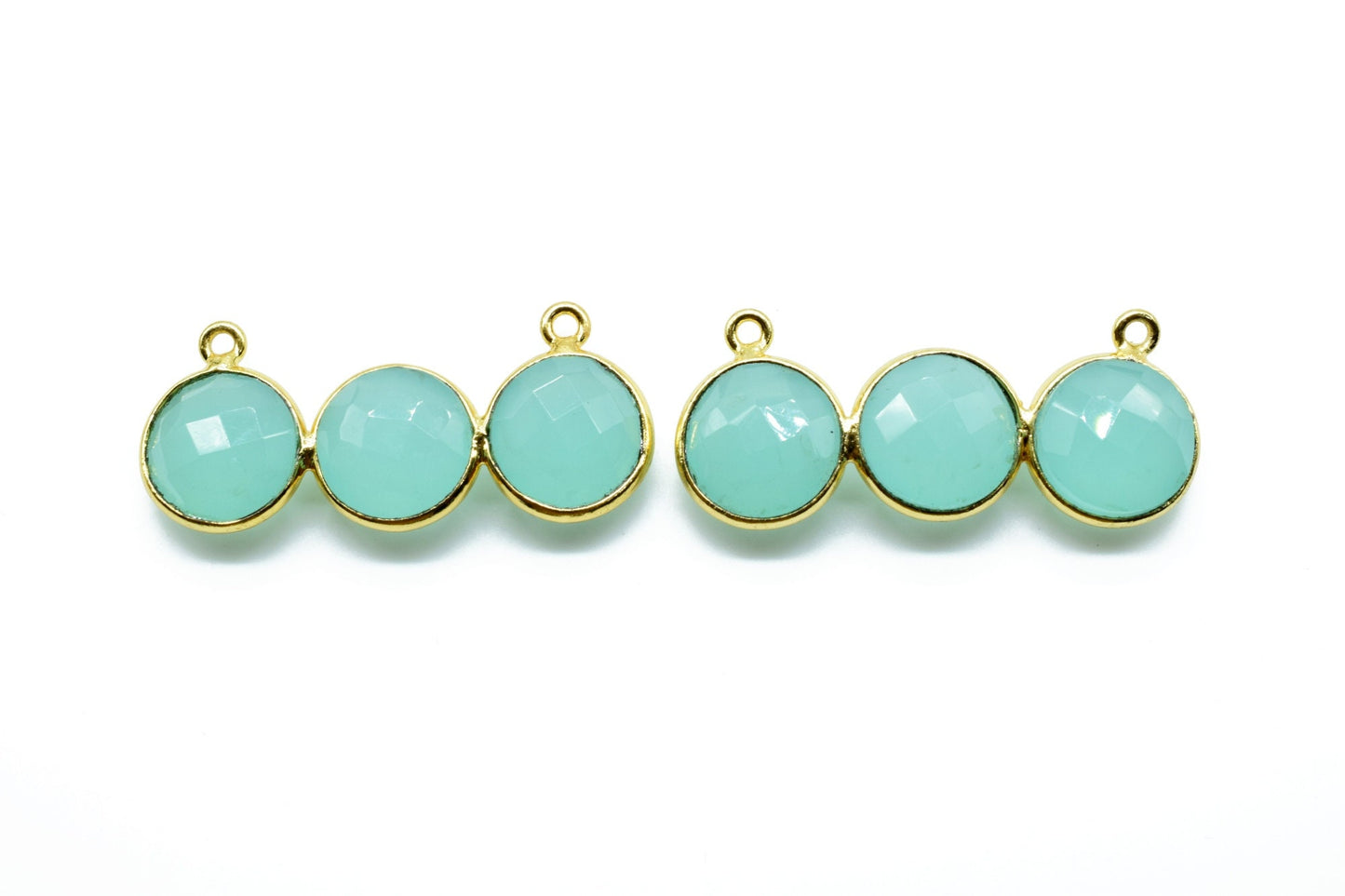 Aqua Chalcedony ewelry component,Round Attached Bezels Double Bail Pendant, Craft Supplies,Gemstone Component,Earring Finding,Aqua Pendant
