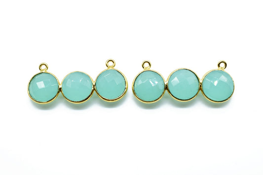 Aqua Chalcedony ewelry component,Round Attached Bezels Double Bail Pendant, Craft Supplies,Gemstone Component,Earring Finding,Aqua Pendant