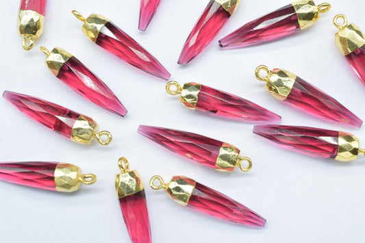 Pink Tourmaline Pencil Pendant,Tourmaline Pendant Jewelry Making Supply,Gemstone Single Bail Connector,Handmade Faceted Spike Pointed Charm