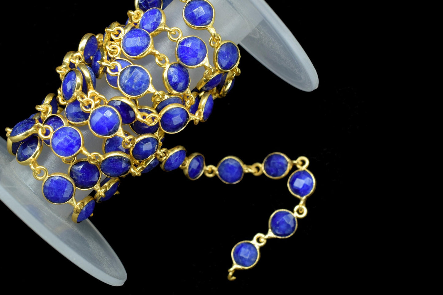 Blue Sapphire Faceted Bezel Connector,Finding Round Bezel Chain,handmade Jewelry Chain,Station Link Chain,Sapphire Round Bead Chain necklace