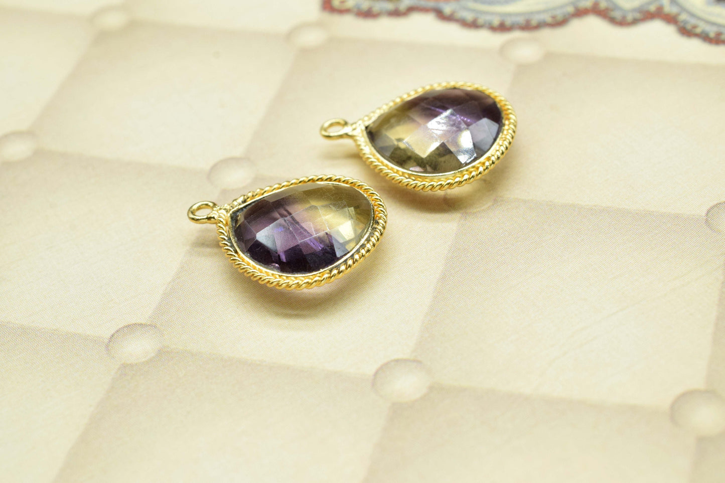 Ametrine Charms Faceted Pendant Jewelry,Ametrine Single Bail Pendant,Ametrine Gold Plating Pendant,Ametrine Gemstone 14mm Heart Shape Bezels
