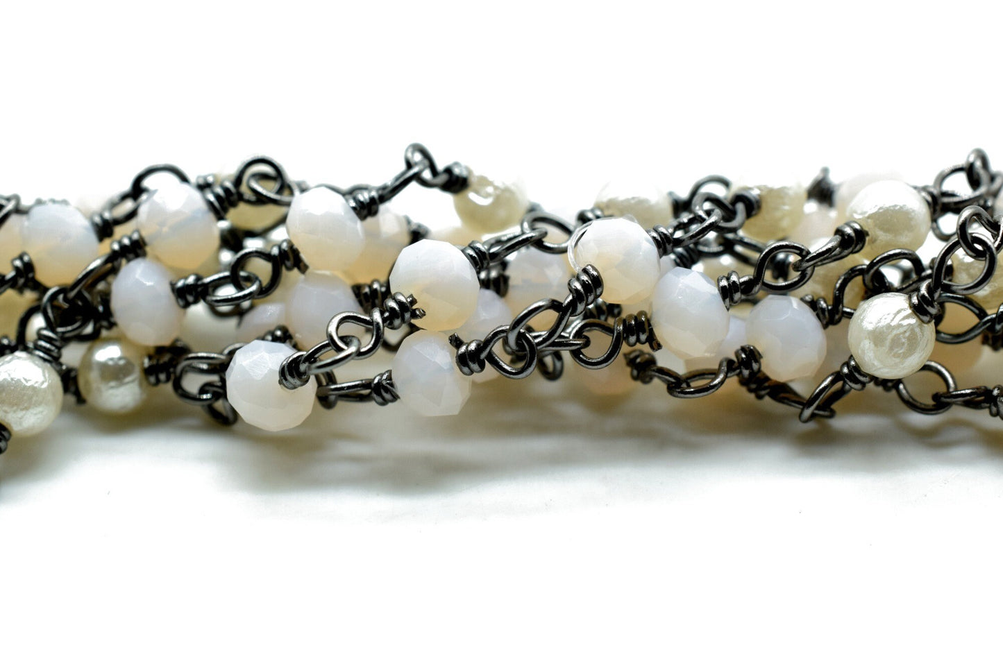 Peach Moonstone Chalcedony Hydro Faceted Wire Wrapped Beaded Rosary Chain,Brass chainJewelry Making Chain Rosary chain,gemstone beaded chain