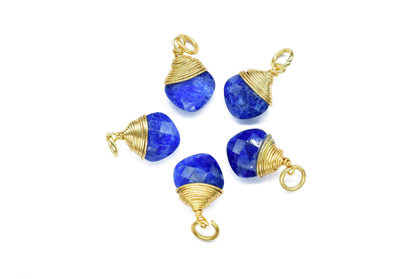 Blue sapphire Wire Wrapped Connector,8mm Square Gemstone Pendants,single loop connectors,Wire Wrapped Necklace Charm,Jewelry Making Supply