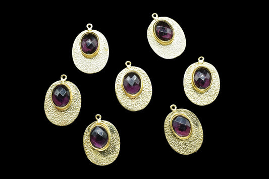 Amethyst Oval Pendant,Gemstone Charm Pendant,link pendant Supply,Handmade Pendant jewelry Gift For Her,Finding Oval Components,Matt Earrings