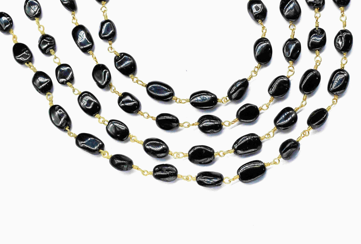 Black Onyx Smooth Oval Shape Handmade Jewelry Making,Black Onyx Smooth Beads Rosary,black Onyx Wire Wrapped Chain By Foot For Necklace,Gift