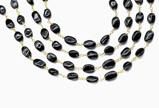 Black Onyx Smooth Oval Shape Handmade Jewelry Making,Black Onyx Smooth Beads Rosary,black Onyx Wire Wrapped Chain By Foot For Necklace,Gift