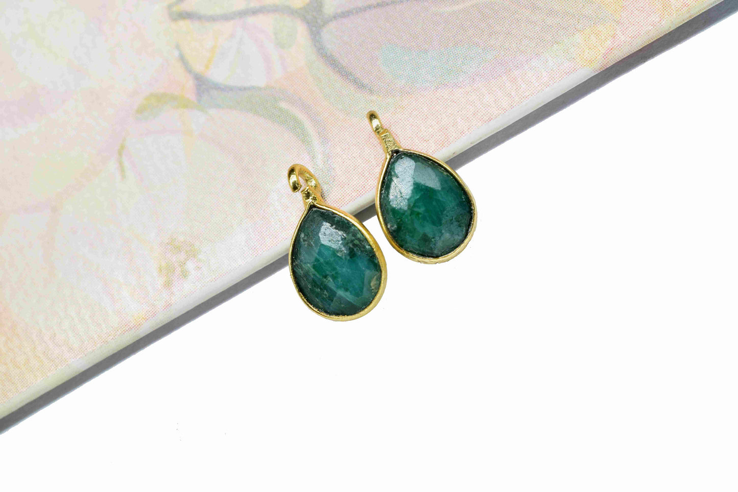 Natural Emerald 6x8mm Earring Connectors,Gemstone Studs,Single Loop Gemstone Pendant,Jewelry Making Supplies,Emerald Connectors Jewelry,Gift