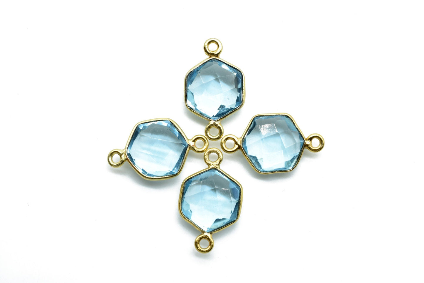 Sky Topaz 10mm Hexagon Shape Pendant,Gold Plated double Bail Gemstone Connector,Faceted Hexagon Shape Gemstone Bezel,Topaz Hexagon Charms