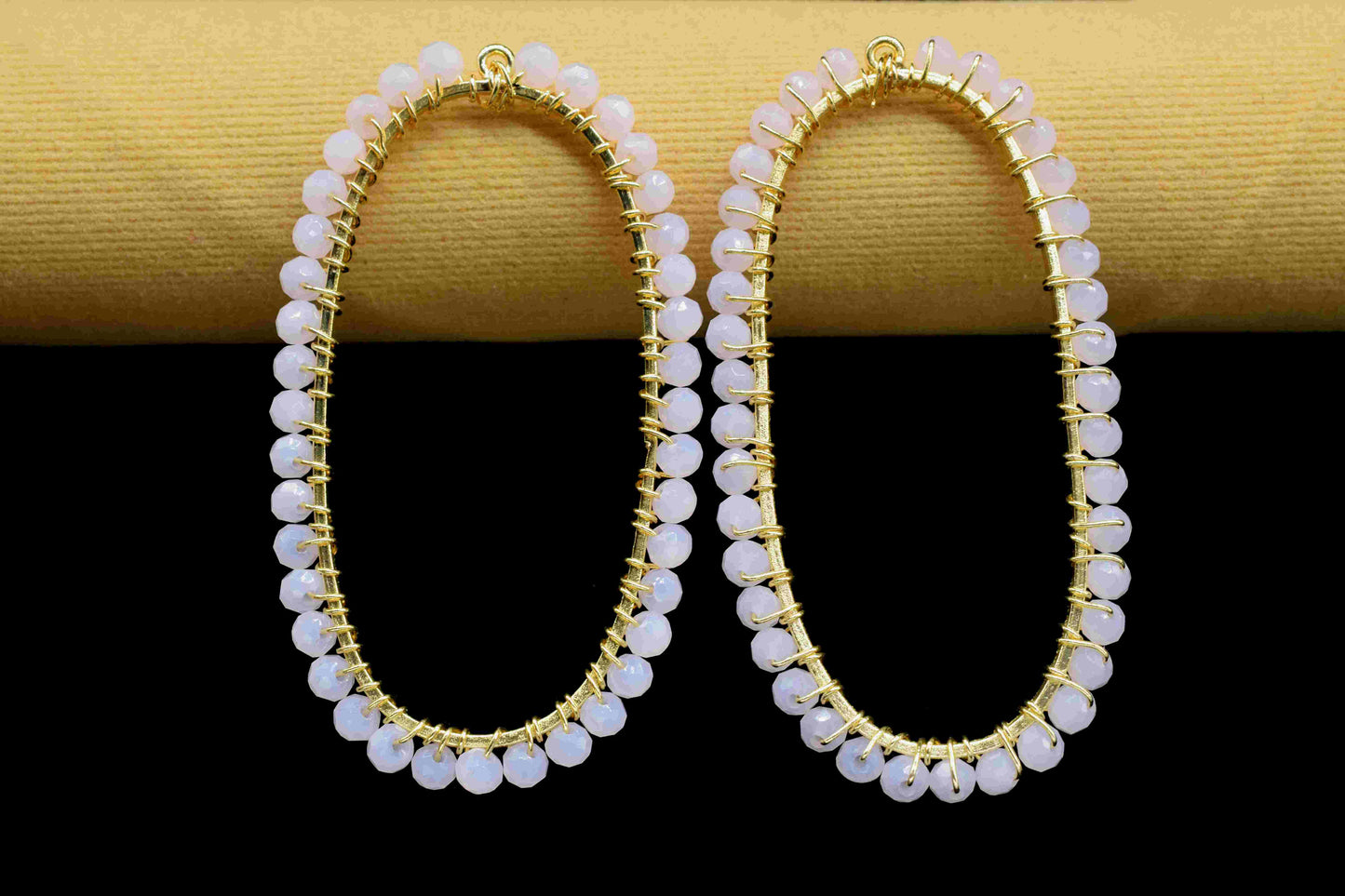 Pink Chalcedony Wire Wrapped Connector,Oval Pendant Component,Rose Quartz Handmade link,Beaded Hoops Finding Component,Pink Quartz Jewelry