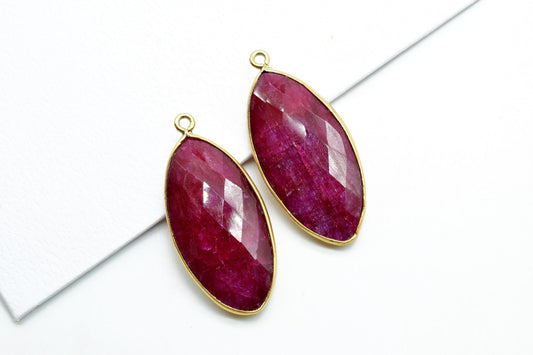 Natural Ruby 15x30mm marquise shape Single bail Connector,Ruby bezels,Ruby Jewelry making supplies,Single loop Pendant,Ruby Bezel Links,Ruby