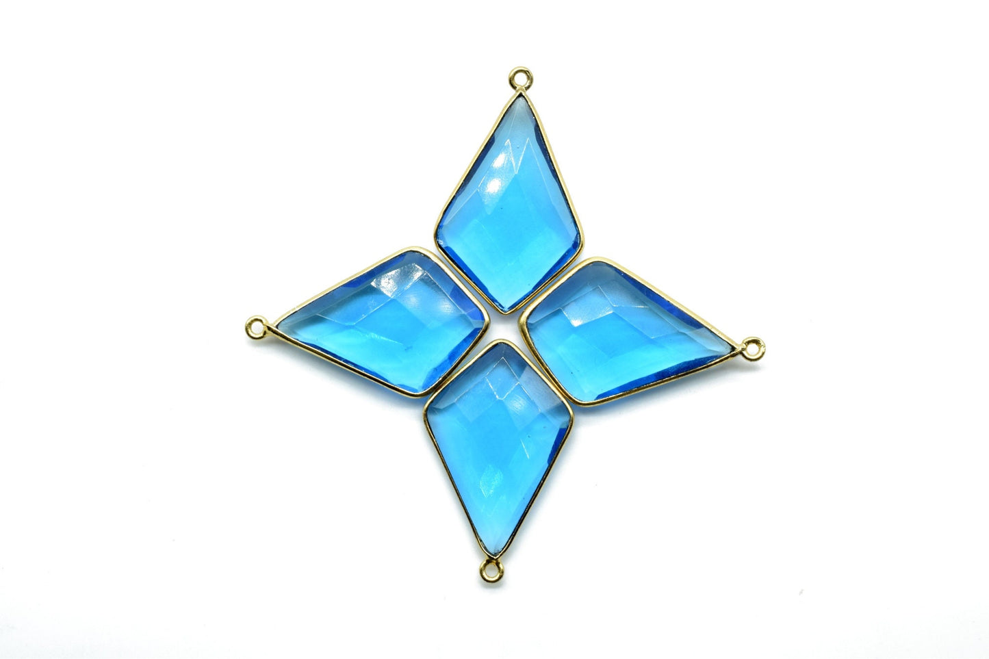 London Blue topaz 20x30mm Diamond shape single loop connectors,Blue topaz Gemstone Connectors,Gold Plated connectors,Single Bail Connector,