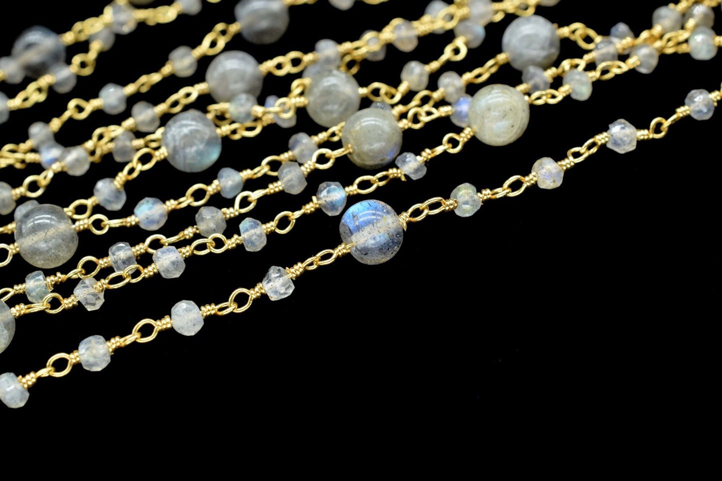 labradorite round balls  Beaded rosary ,Labradorite rosary Chain,Sold By Foot,labradorite wire wrapped beaded chain,jewelery making,handmade