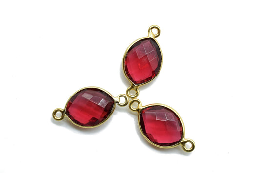 Pink Tourmaline 10x13mm Eye shape double bail charms,Pink Tourmaline pendant,Tourmaline Gold Plated bezel,Faceted Charms Connector Jewelry
