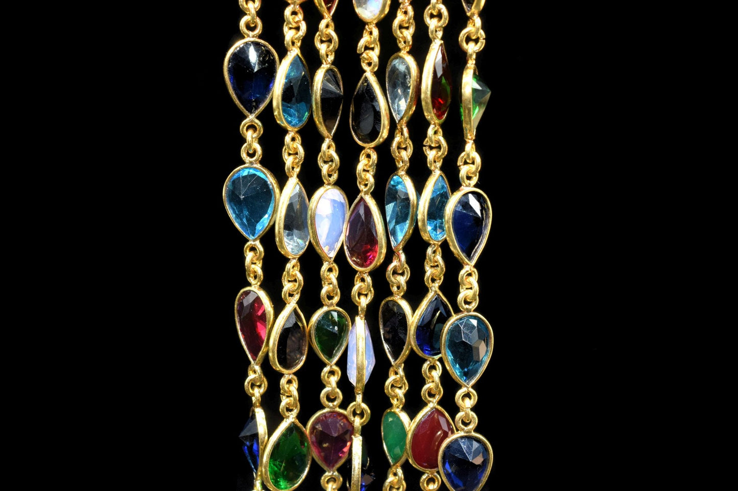 Multi Stone Faceted Bezel Link Connectors Chain, Gold Plated Chain,Pear Shape Bezel Chain,Hanging Bezel Link Chain Supply,bezel chains