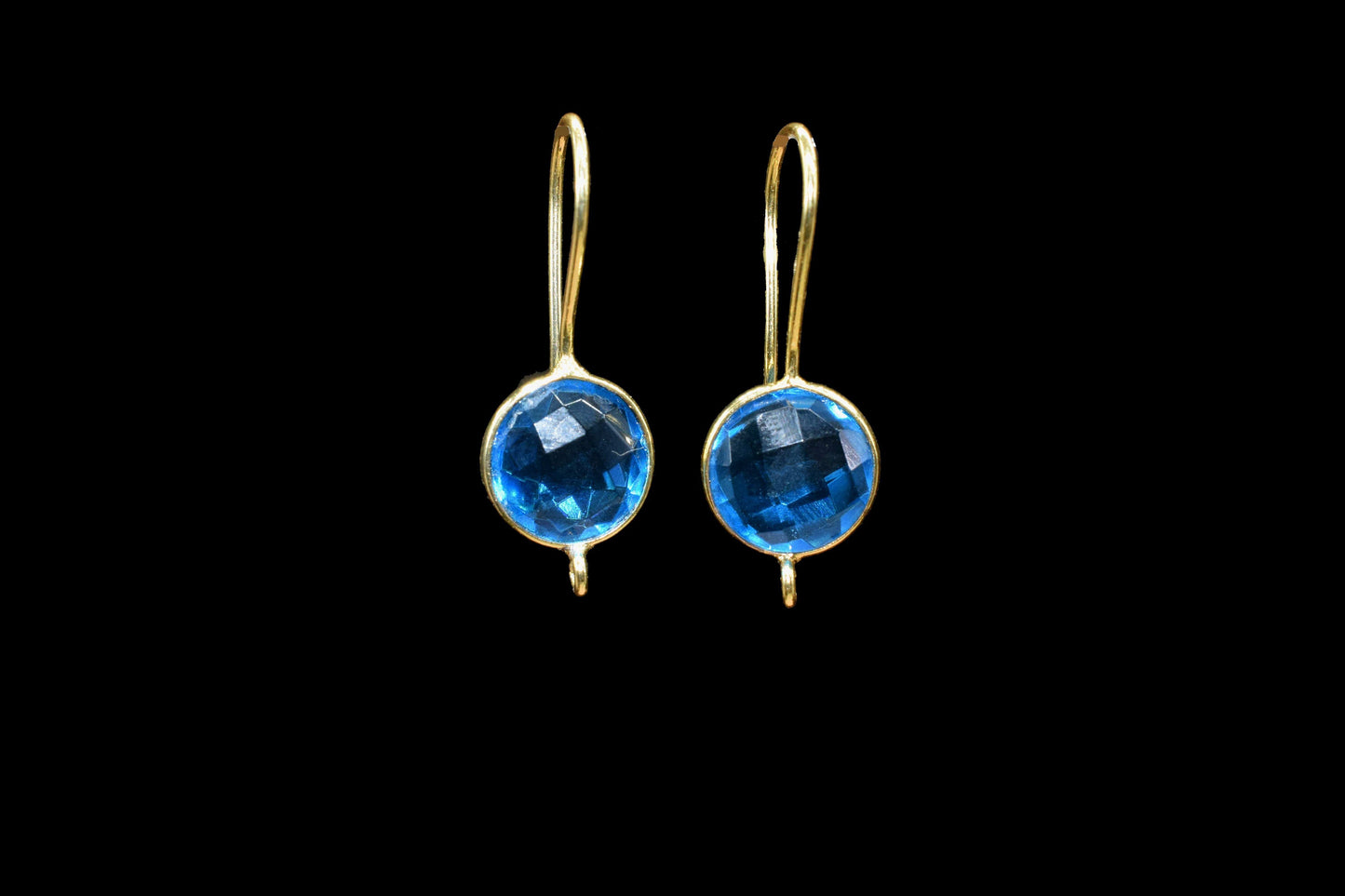 Blue Topaz 10mm Round Shape Earrings,Topaz Gemstone bezel Component,Blue Topaz Bezel Connector,Topaz Bezel Earring,Topaz Connector Jewellery