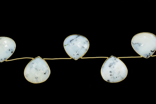 Dendrite Opal  20mm heart shape bezel strand,Gemstone Drilled bezel strandgemstone Charm,Faceted Gemstone JewelryMaking Component