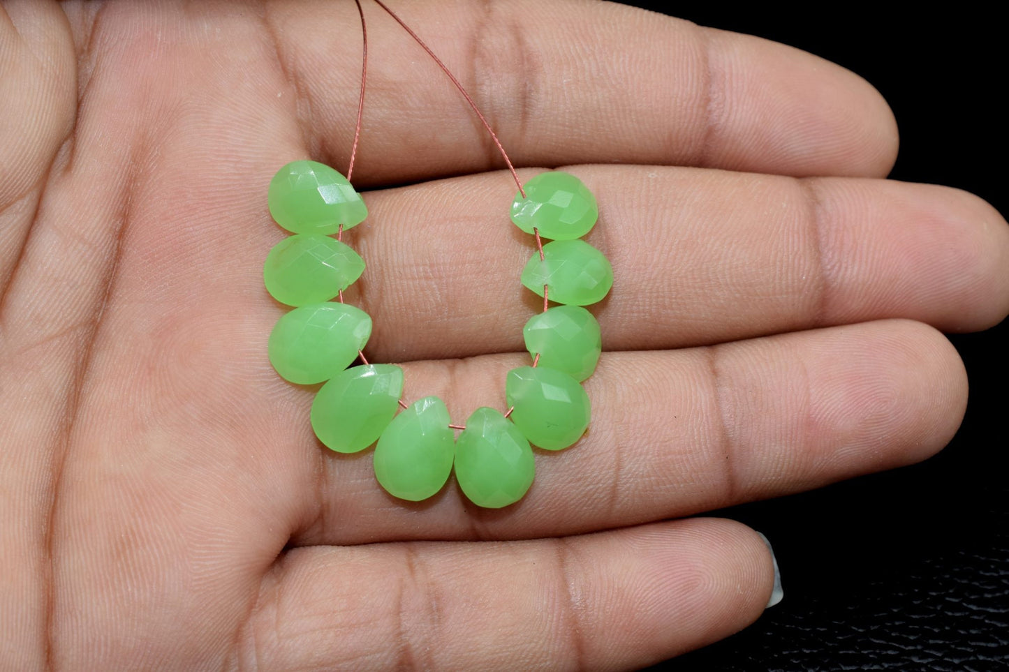 Chyrsoprase Teardrop 7x10mm Briolettes,Green chalcedony Side drilled Briolette,drop Briolette,Jewelry making beads, Teardop briolettes