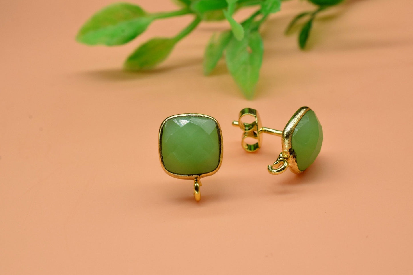 Chrysoprase 8mm Earring Connector,Jewelry,Cushion Earring Connector,Jewelry Making Components,Chrysoprase Ear Stud,Jewelry Supplies,Findings