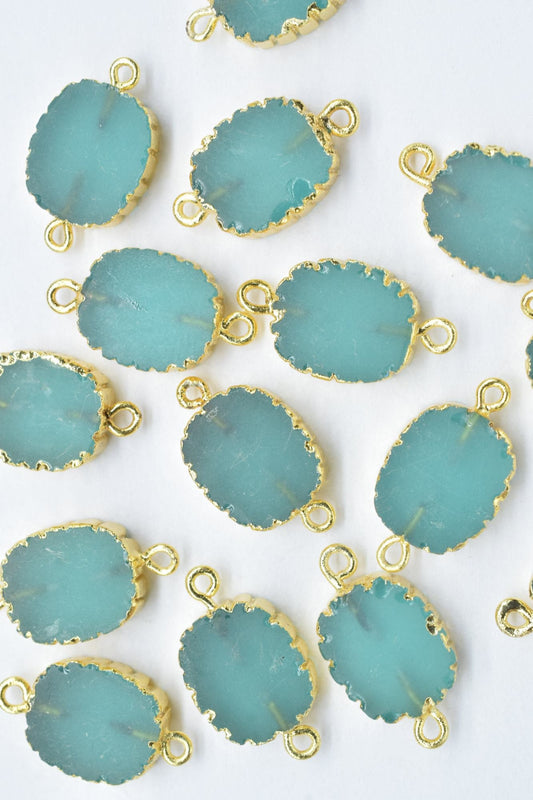 Aqua Chalcedony Pendant,Handmade Cabechon Pendant Charm necklace,Pendant Jewelry Making Supply,Gemstone Electroplated,Double Bail Connector