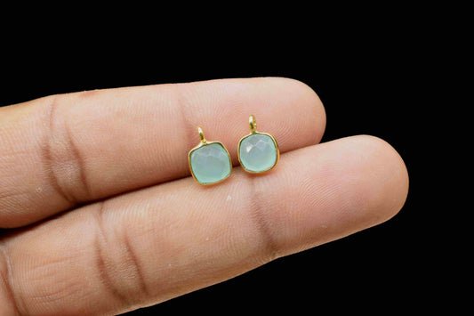 Aqua Chalcedony 6mm Earring Connector Jewelry,Cushion Earring Connector,Jewelry Making Components,Chalcedony Studs Earring,Jewelry Supplies