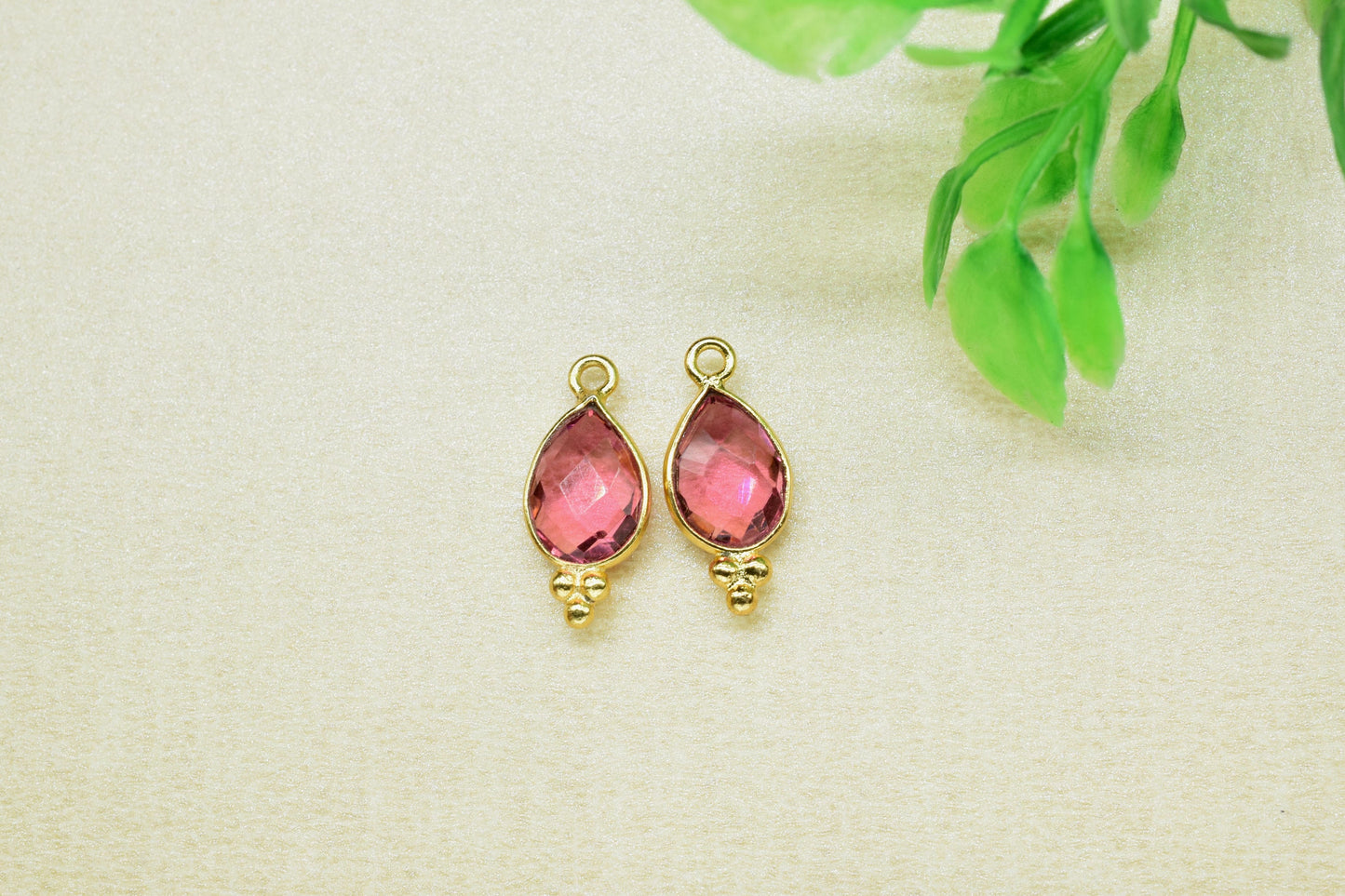 Pink Tourmaline Gemstone 7x10mm pear shape single bail Pendant,Pink Tourmaline Gold Plated bezel,Tourmaline Faceted Charms Connector Jewelry