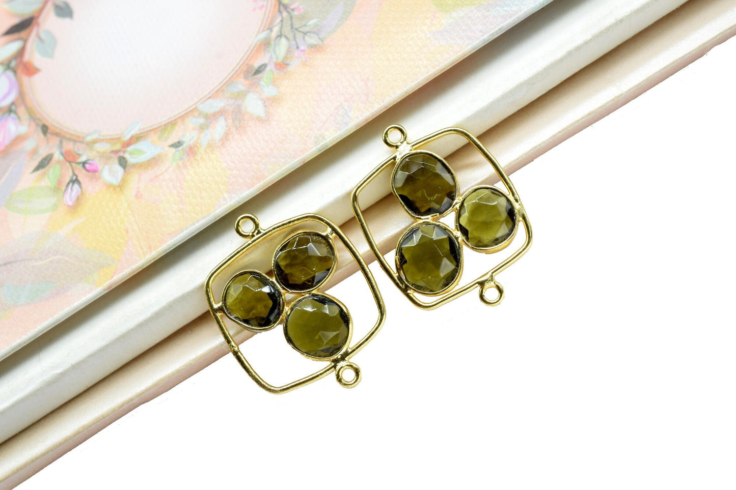 Green Tourmaline Quartz Dangle Earring Component,Green Tourmaline Quartz Beaded Earring Connector,Tourmaline Gemstone Component Jewelry,Gift