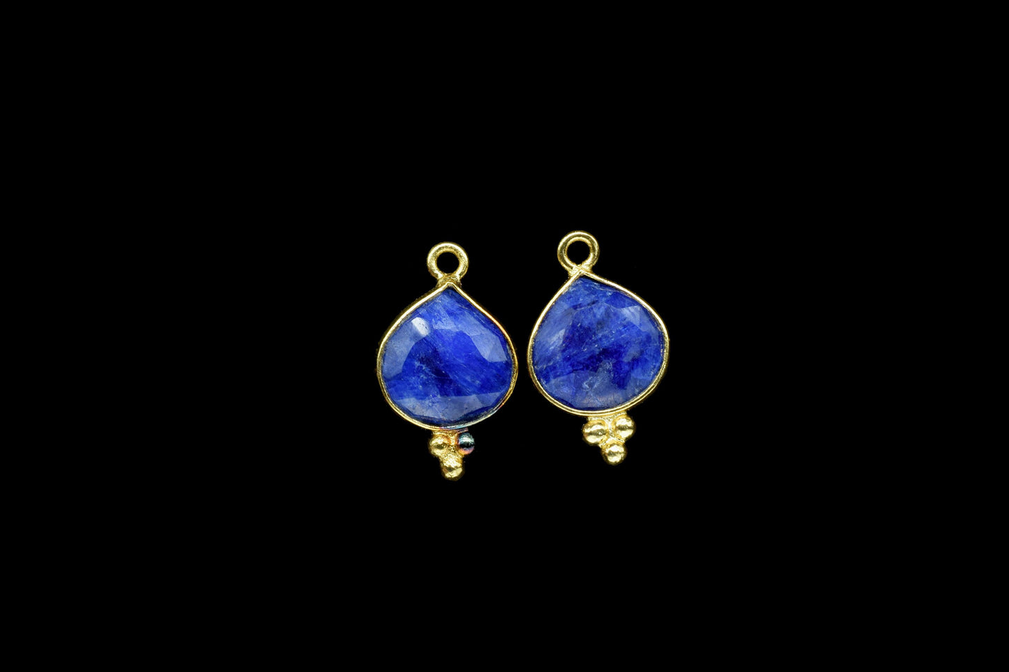Blue Sapphire Faceted 10mm Heart shape Charms,blue Sapphire Brass connector Jewelry,Sapphire Gold Plated Single Bail bezel jewelry making