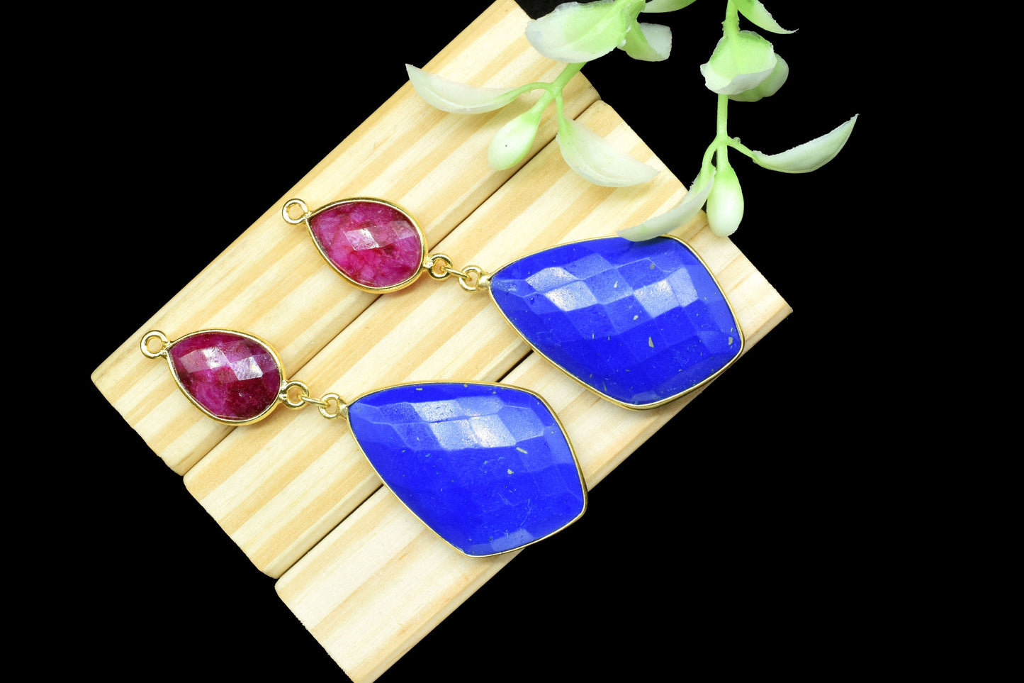 Blue chalcedony Dangle pendant Charms,Natural Ruby Connector,Handmade jewelry,Component pendant,Station Link,Multi Gemstone Dangle Earring