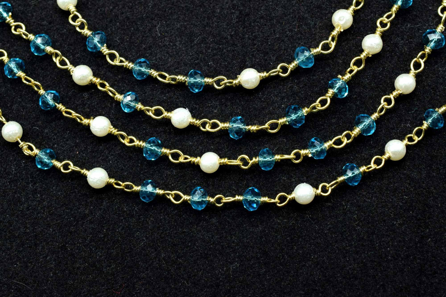 Blue Apatite Rosary Chain,Pearl Rosary Chain,jewelry making Rosary,Wire Wrapping Gemstone Chain,wire wrapped rosary chain,3mm Beaded rosary
