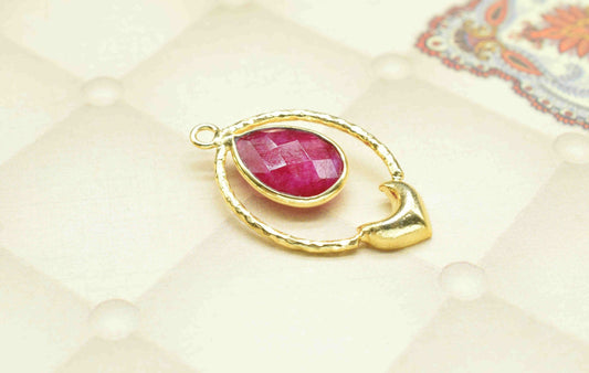 Ruby  Pear Shape Pendant , Ruby  Handmade Pendant , Multi Gemstone Charms , Gold Plated Gemstone Connectors , Summer Collection , B'day Gift