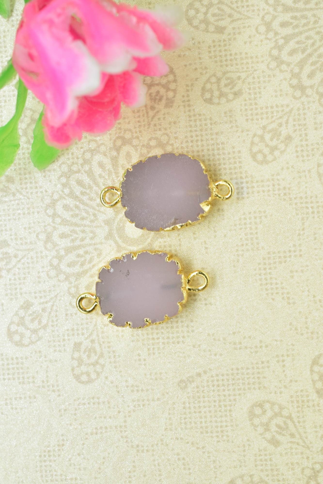 Rose Chalcedony Pendant,Gemstone Electroplated,Pendant Jewelry Making Supply,Double Bail Connector,Handmade Cabechon Pendant Charm necklace