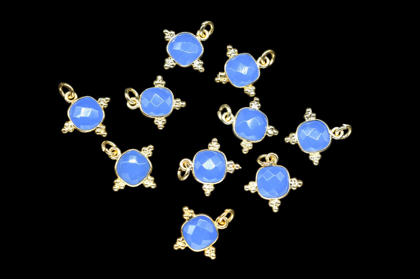 Blue Chalcedony 8mm Cushion Bezel charm/Station Bezel Link Supplies/Blue Jewelry Making/Square Pendant/Gemstone Connector Pendant,B'day Gift