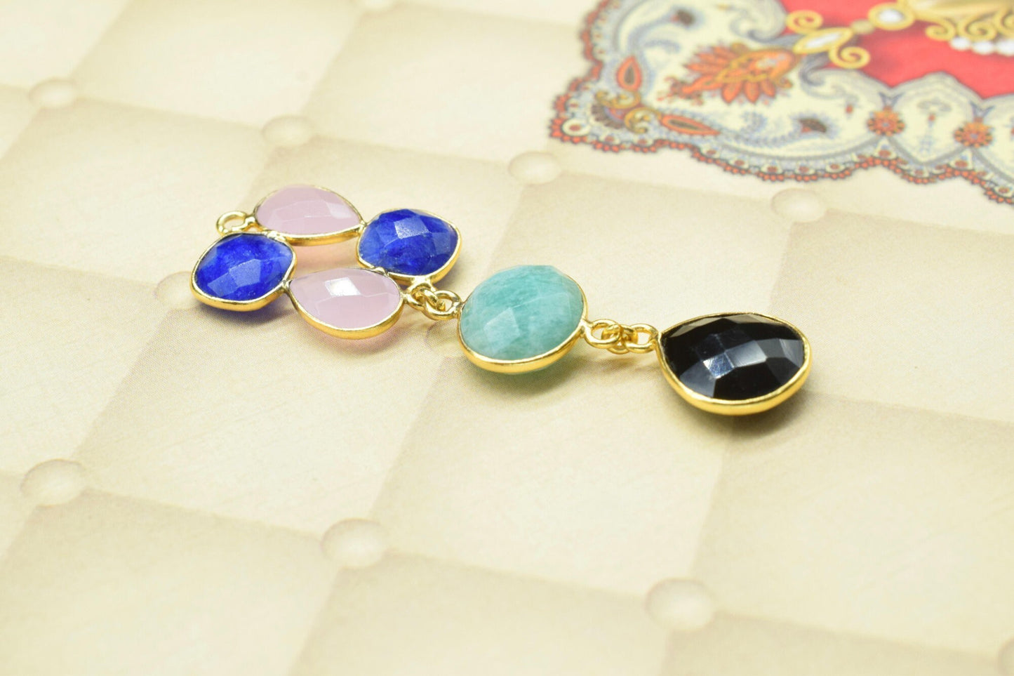 Multi Stone Earring Connector,Handmade Component Jewelry,Link Connector,Mixed Gemstone Bezels Charm Pendant,Multi Stone Pendant Jewelry Gift