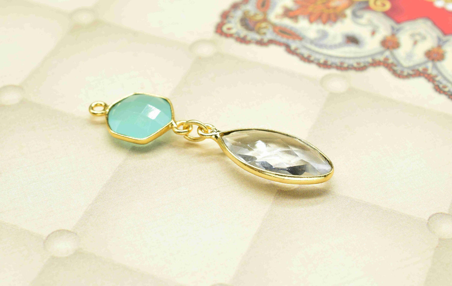 Aqua Chalcedony   Pendant Charms , Crystal Quartz  Dangle Earring Component , Multi Gemstone Dangle Earring , Component Jewelry , B'day Gift