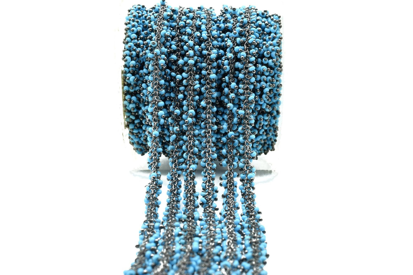 Turquoise wire 2mm cluster chain,Dangling Cluster Chain, Beaded Chain with Gold Plated Wire,Brass cluster beaded chain,Gold vermeil chain