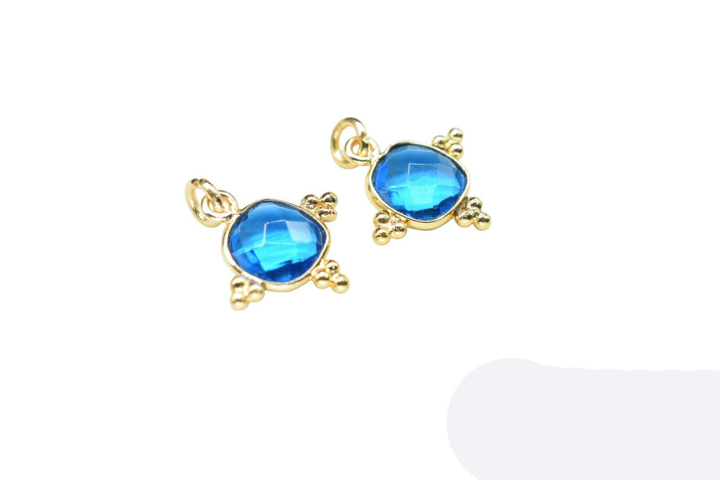 Blue Topaz8mm Cushion Bezel charm/Station Bezel Link Supplies/Blue Topaz Jewelry Making/Square Pendant//Gemstone Connector Pendant