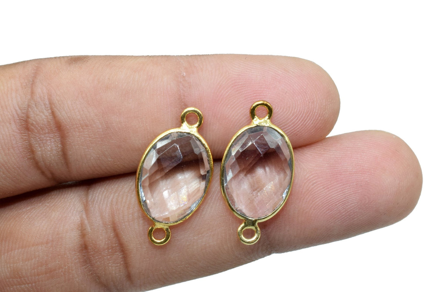 Crystal 10x14mm oval Shape Double bail Connectors,Crystal Teardrop pendant,Crystal Gold Plated bezel,Crystal jewelry making charms crafts,