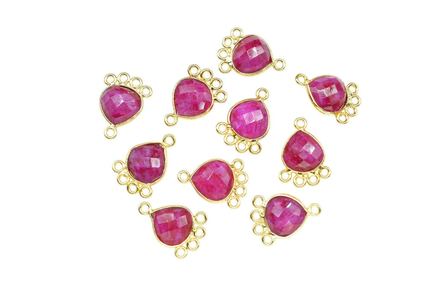 Ruby Heart Shape Pendant/Gold Plated Charms Jewelry/Handmade Connector Jewelry/Connector Charms/Station Bezel Link Supplies/B'day Gift