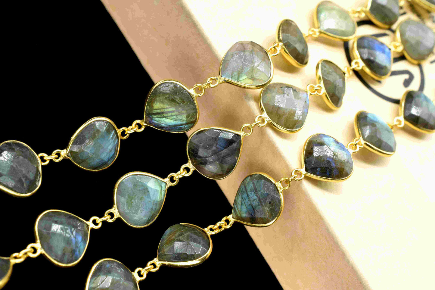 Labradorite Heart Shaped Faceted Bezel Connector Link Chain,Labradorite 12mm Heart Shape Bezel Chain,Natural Labradorite Bezel Jewelry Chain