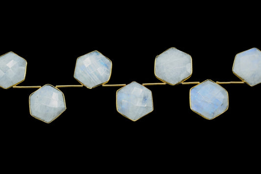 Moonstone 15mm Hexagon shape charms 11 pieces strand pack,Moonstone side drilled charms, bezel,Gemstone Hexagonal Charm,Moonstone Jewelry