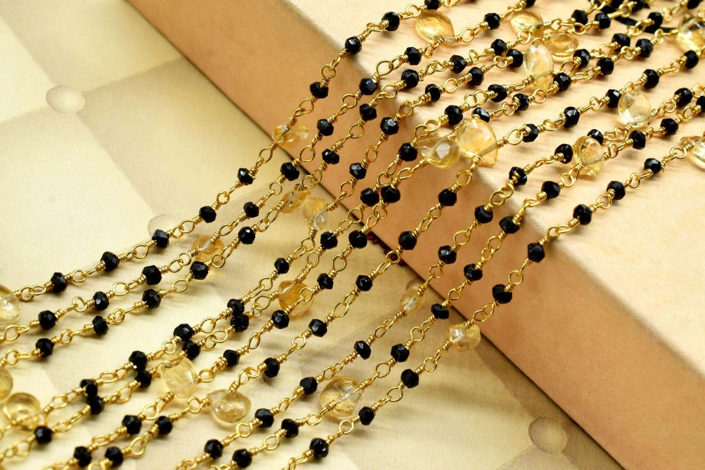 Black onyx Rosary Chain,Faceted Beaded Chain,Wire Wrapped gold Plated Chain,citrine briolette rosary,multi gemstone,handmade,jewelry making