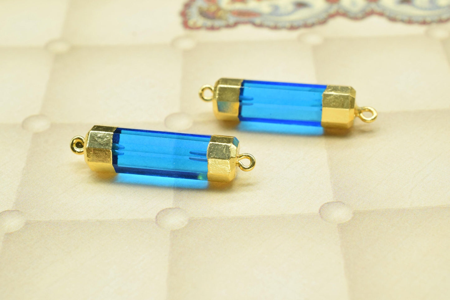 Blue Topaz Pointed Pendants,Gemstone Blue Topaz Jewelry Making Supply,Double Bail Point Connectors,Pencil Pendant,Handmade Pencil Charms