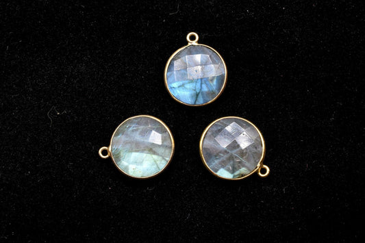 Labradorite 16mm Round Bezel charm,Brass Gold Plated bezel,Natural Labradorite Pendants,Labradorite handmade charms,Labradorite coin charms