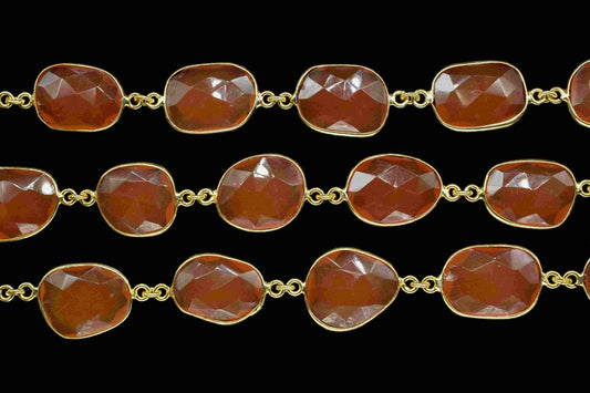 Natural Carnelian Bezel Chain,Carnelian Irregular Shape Connector Chain,Carnelian Bezels Chain,Carnelian Connectors Link Chain, Jewelry Gift