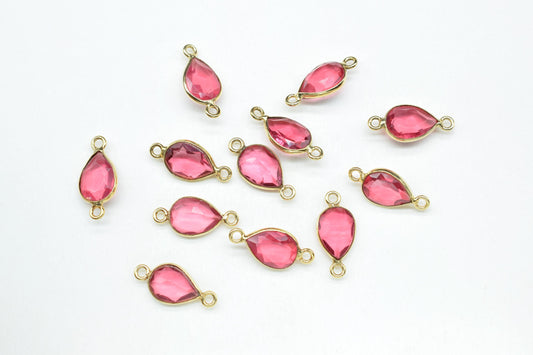 Pink Tourmaline 7x10mm Bezel connectors,Tourmaline Teardrop Shape Gold Plated bezel,Gold Vermeil Bezel,Pink Tourmaline jewelry making charm,