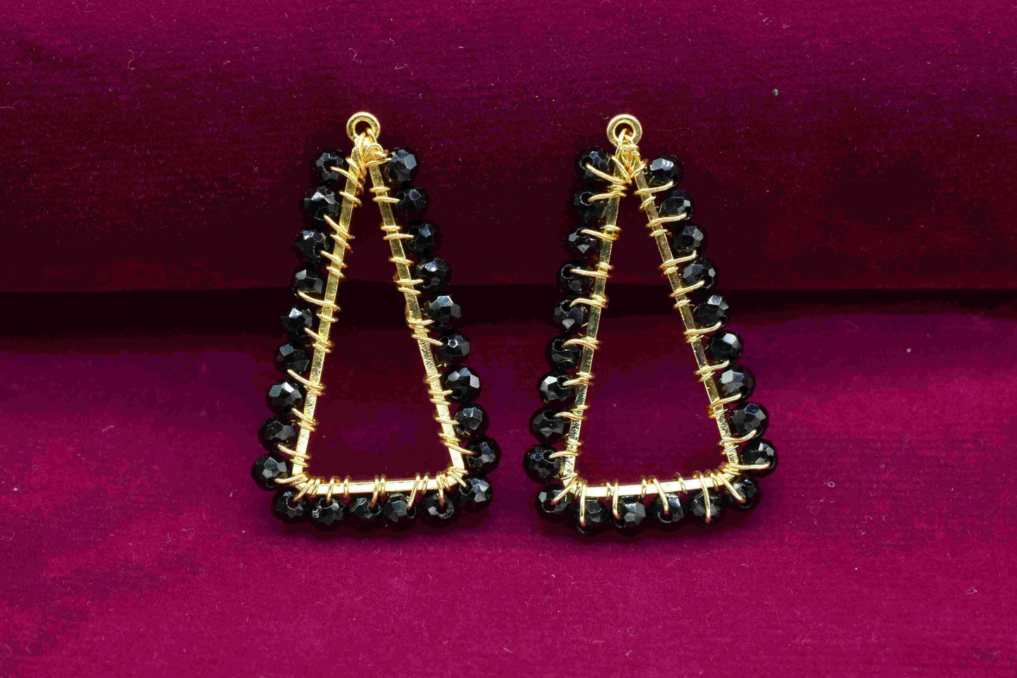 Gemstone Component Black Onyx Wire Wrapped Dangle Earring,Component Jewelry,Component Triangle Shape Pendant Jewelry,Beads Connector Earring